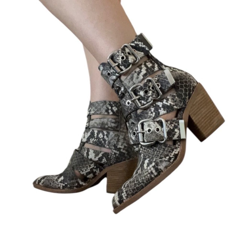 JEFFREY CAMPBELL Snakeskin Buckle Ankle Caceres Bootie in Brown & Grey Snake - Picture 14 of 14